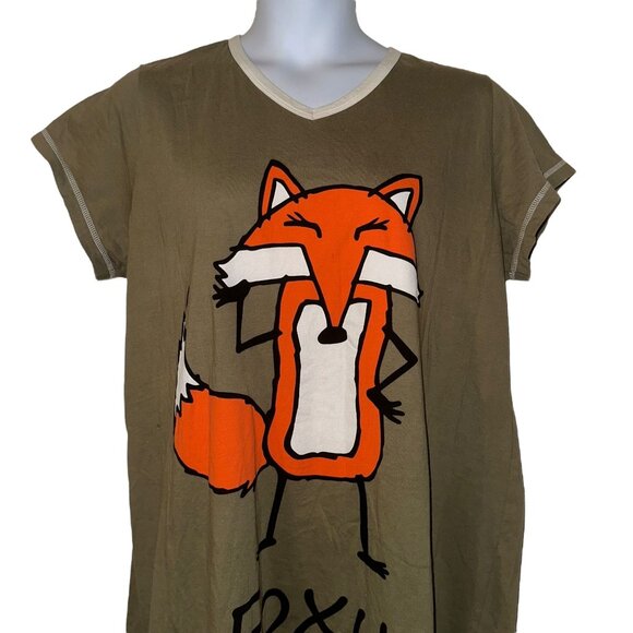 Lazy One Foxy Night Shirt Gown Womens L XL Pajamas Fox Green Knit PJs Zion - Picture 2 of 10